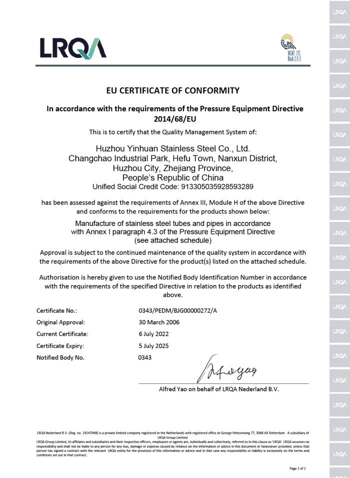 LRQA EU Certificate of conformity